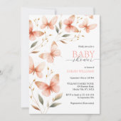 Invitation Elégant Aquarelle Baby shower papillon rose (Devant)