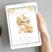 Invitation Elégant Aquarelle Beige & Baby shower Or