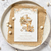 Invitation Elégant Aquarelle Beige & Baby shower Or