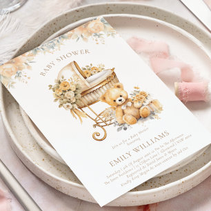 Invitation Elégant Aquarelle Beige & Baby shower Or