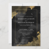 Invitation Elégant Aquarelle Black Gold Mariage (Devant)