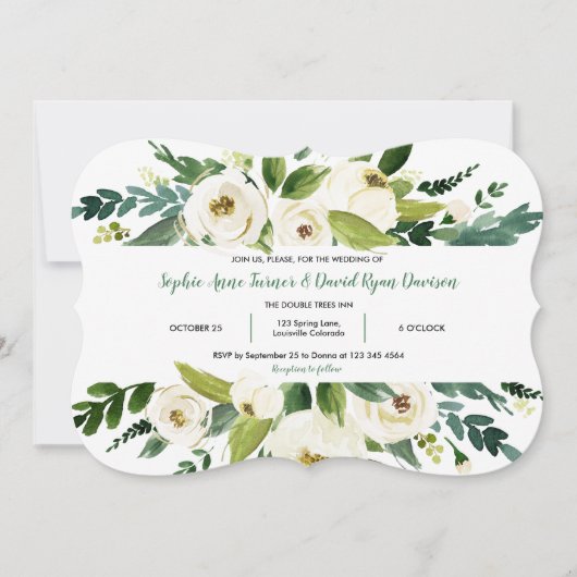 Invitation Elégant Aquarelle Blanc Floral Mariage (Devant)