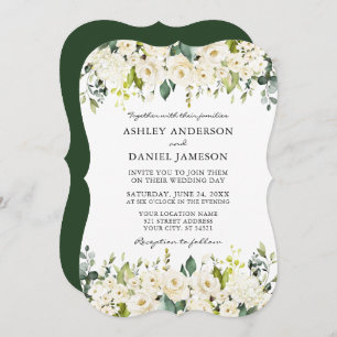 Invitation Elégant Aquarelle Blanc Floral Mariage