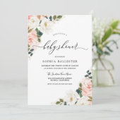 Invitation Elégant Aquarelle Bleu Baby shower feuille floral (Debout devant)