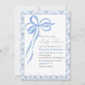 Invitation Elégant Aquarelle bleu Bow Boy Baby shower (Devant)