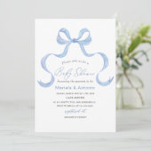 Invitation Elégant Aquarelle bleu Bow Boy Baby shower (Debout devant)