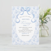Invitation Elégant Aquarelle bleu Bow Boy Baby shower (Debout devant)