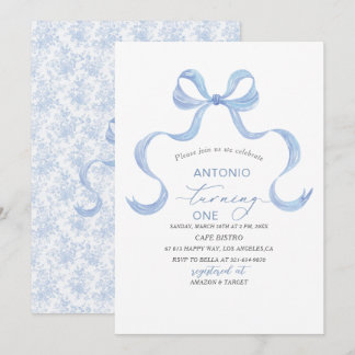 Invitation Elégant Aquarelle bleu Bow Boy Baby shower