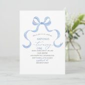 Invitation Elégant Aquarelle bleu Bow Boy Baby shower (Debout devant)