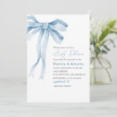Invitation Elégant Aquarelle bleu Bow Boy Baby shower (Debout devant)