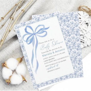 Invitation Elégant Aquarelle bleu Bow Boy Baby shower