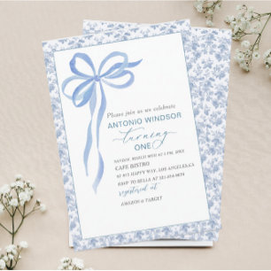 Invitation Elégant Aquarelle bleu Bow Boy Baby shower