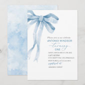 Invitation Elégant Aquarelle bleu Bow Boy Baby shower (Devant / Derrière)