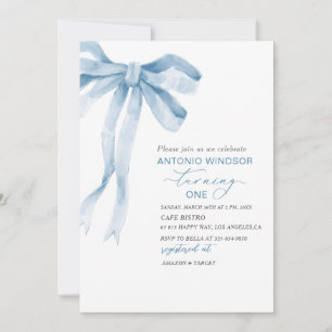 Invitation Elégant Aquarelle bleu Bow Boy Baby shower