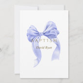 Invitation Elégant Aquarelle Bleu Bow Or Garçon Baptême (Dos)