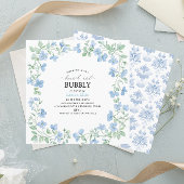 Invitation Elégant aquarelle bleu fleurs brunch et bubbl