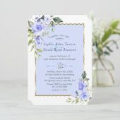 Invitation Elégant Aquarelle bleu Fleurs Mariage bleu marine (Debout devant)