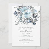 Invitation Elégant Aquarelle Bleu Floral Mariage (Devant)