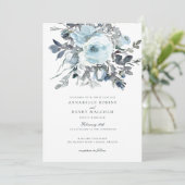 Invitation Elégant Aquarelle Bleu Floral Mariage (Debout devant)