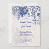 Invitation Elégant Aquarelle Bleu Floral Mariage (Devant)