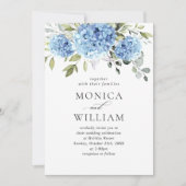 Invitation Elégant aquarelle bleu Hydrangea Mariage code QR (Devant)