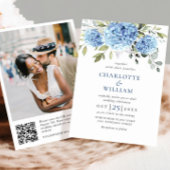 Invitation Elégant aquarelle bleu Hydrangea Mariage code QR