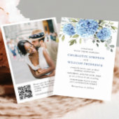 Invitation Elégant aquarelle bleu Hydrangea Mariage code QR