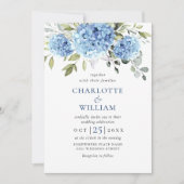 Invitation Elégant aquarelle bleu Hydrangea Mariage code QR (Devant)