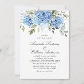Invitation Elégant aquarelle bleu Hydrangea Mariage code QR (Devant)