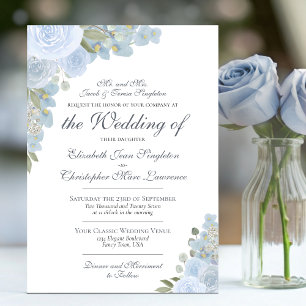 Invitation Elégant Aquarelle bleu pâle Floral Mariage