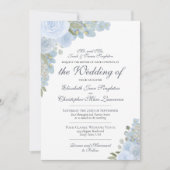 Invitation Elégant Aquarelle bleu pâle Floral Mariage (Devant)