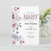 Invitation Elégant Aquarelle bleu rose Baby shower Floral (Debout devant)
