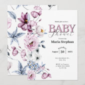 Invitation Elégant Aquarelle bleu rose Baby shower Floral (Devant / Derrière)