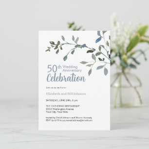 Invitation Élégant aquarelle bleue pour les 25 ans de mariage