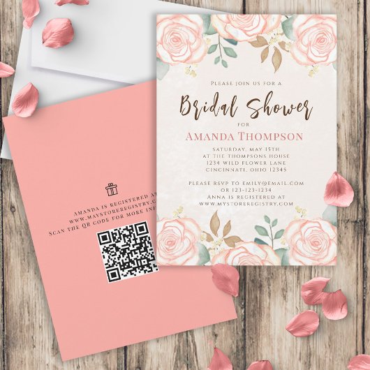 Invitation Elégant aquarelle Blush Floral Greenerage Foliage