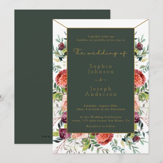Invitation Elégant Aquarelle Blush Floral Greenery mariage (Devant / Derrière)