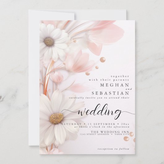 Invitation Elégant Aquarelle Blush Rose Mariage (Devant)