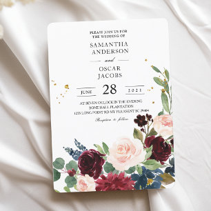 Invitation Elégant Aquarelle Bourgogne Broussaillement & gout