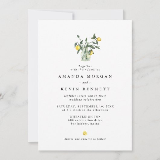 Invitation Elégant aquarelle citrons verdure QR Code Mariage (Devant)