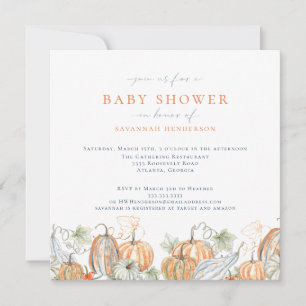 Invitation Elégant aquarelle Citrouille de chute Baby shower