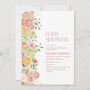 Invitation Elégant Aquarelle Citrus Fleurs roses Baby Show