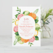 Invitation Elégant Aquarelle Citrus Fleurs roses Baby Show (Debout devant)