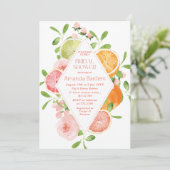 Invitation Elégant Aquarelle Citrus rose Fleurs mariées (Debout devant)