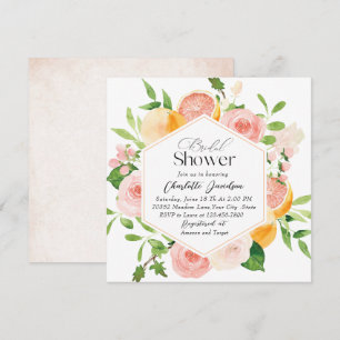 Invitation Élégant Aquarelle Citrus rose Fleurs Mondial