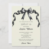 Invitation Elégant Aquarelle Coquette Black Bow Sweet 16 (Devant)