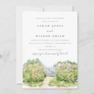 Invitation Elégant Aquarelle Cottage Jardin Couples douche