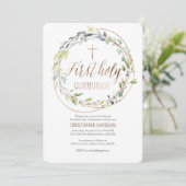 Invitation Elégant, Aquarelle, Croix, Première communion (Debout devant)