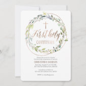 Invitation Elégant, Aquarelle, Croix, Première communion (Devant)