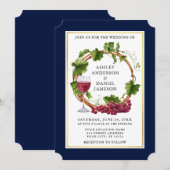 Invitation Élégant Aquarelle de raisin Vins Wreath Blue Maria (Devant / Derrière)