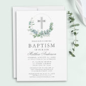 Invitation Elégant Aquarelle Eucalyptus Baptême Argent